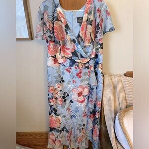 Adrianna Papell 16W Floral Faux Wrap Ruffle Dress